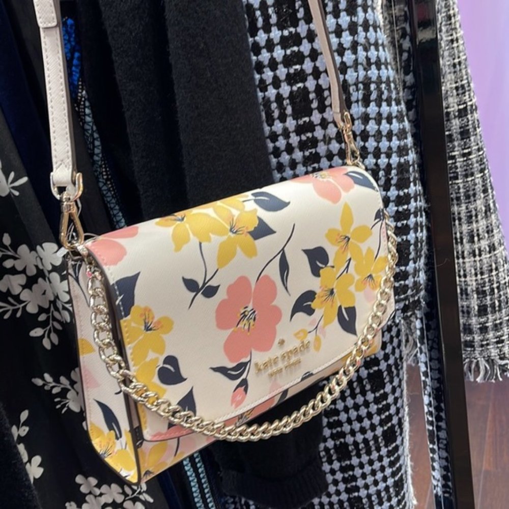 Kate Spade Carson Convertible Crossbody Lily Blooms Cream Multi - Picture 9 of 16